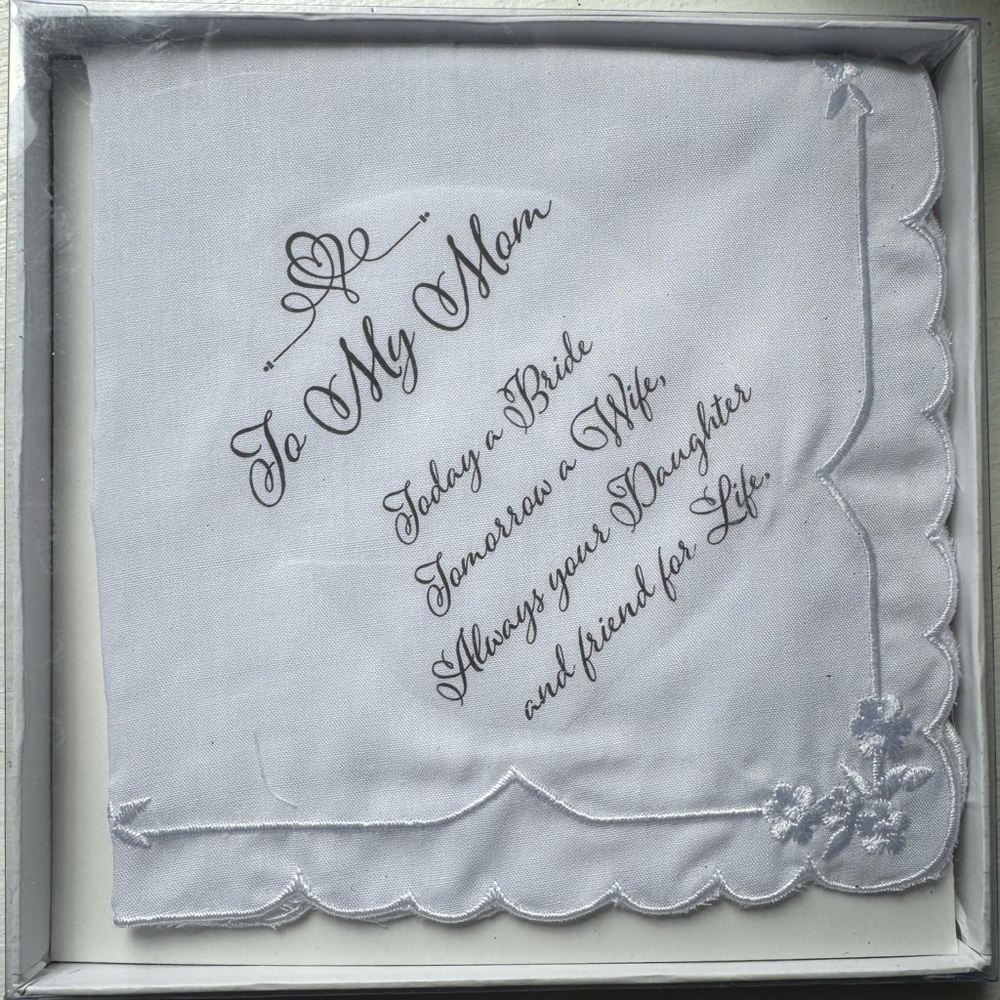 White Embroidered Handkerchief for Mom